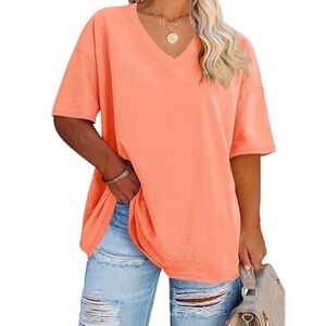 Women's Plus Size V Neck T Shirts Summer Half Sleeve Tees Casual Loose Fit